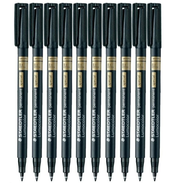 Staedtler 319 Lumocolor Permanent Special Marker Pen Fine 0.6mm Black Box 10