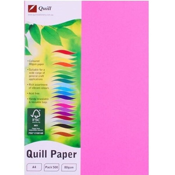 Quill Cover Paper 80GSM A4 Fluoro Bright Pink Pack 500
