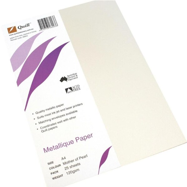 Quill Metallique Paper 120GSM A4 Mother Of Pearl Pack 25