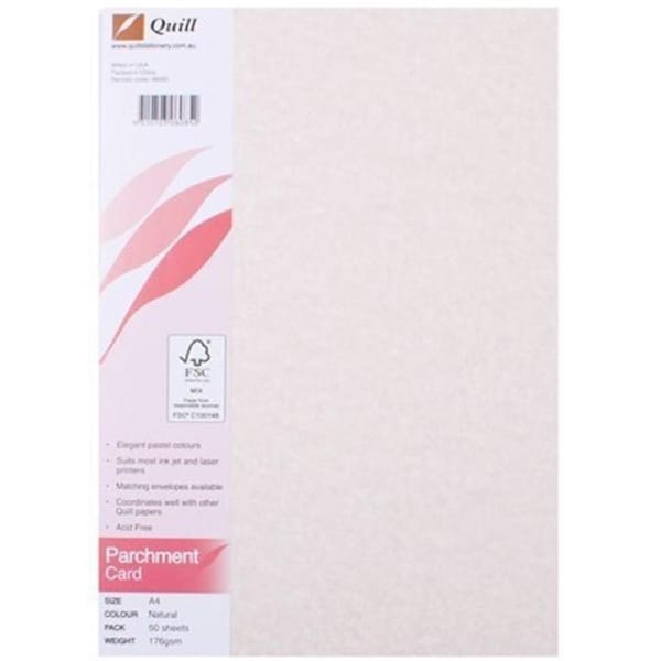 Quill Parchment Card 176GSM A4 Natural Pack 50