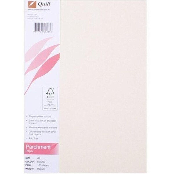 Quill Parchment Paper 90GSM A4 Natural Pack 100