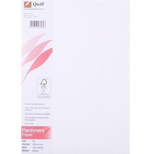 Quill Parchment Paper 90GSM A4 White Ivory Pack 100 Sheets