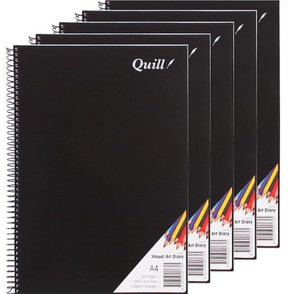 Quill Visual Art Diary Book 110GSM Spiral 120 Page A4 Pack 5