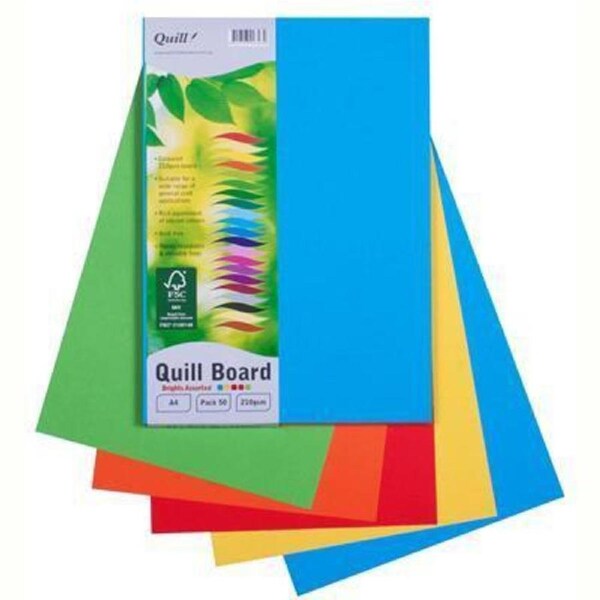 Quill XL Multiboard 210GSM A4 Assorted Brights Pack 50