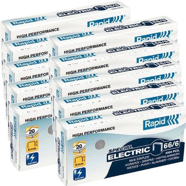 Rapid Strong Staples Special Electric 66/6 6mm Box 5000 Pack 10