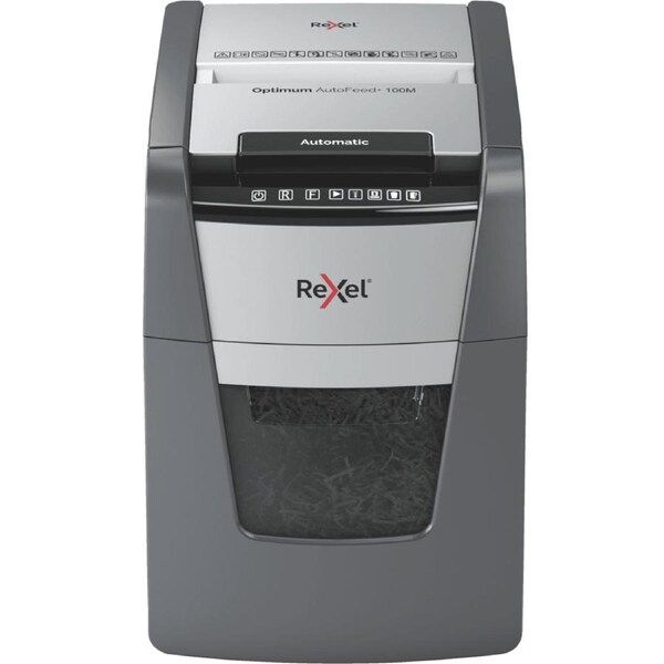 Rexel 2020100MAU Optimum Autofeed+ 100m Automatic Micro Cut Paper Shredder Black