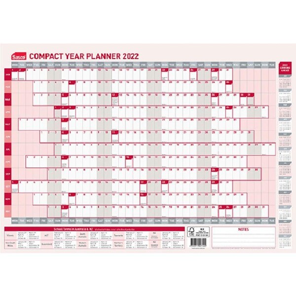Sasco 2022 Compact Year Planner 420x594mm Wallmount