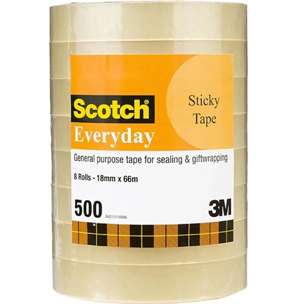 Scotch 502 Sticky Tape 18mmx66m Pack 8 Rolls Tower