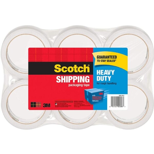 Scotch Heavy Duty Shipping Packaging Tape Rolls Pack 6 Clear 48mmx50m