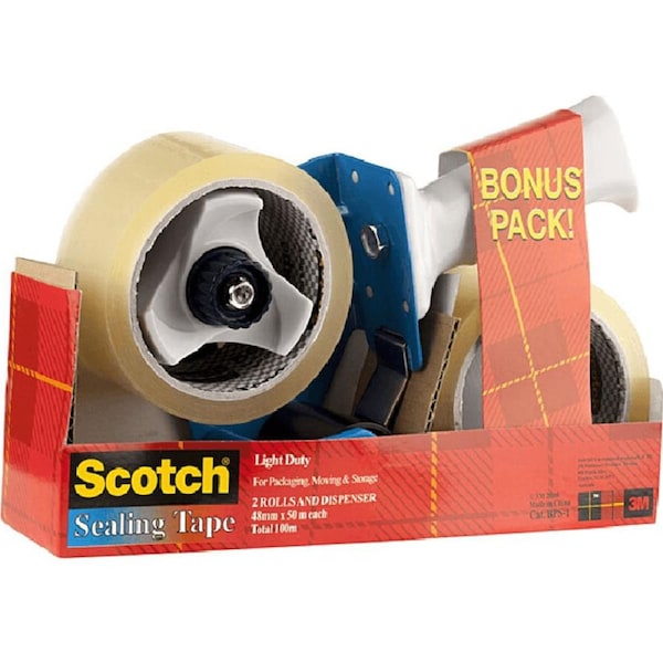 Scotch Packaging Tape Dispenser 2 Rolls Clear Tape Set Pack