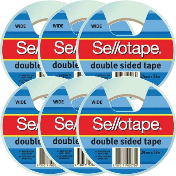 Sellotape Double Sided Tape Wide 24mmx33m 6 Rolls
