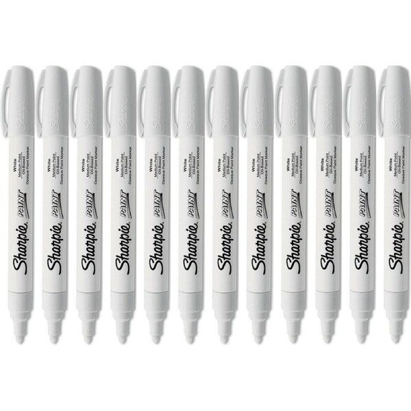 Sharpie Paint Marker Oil Based Medium 1.5mm White Pack 12