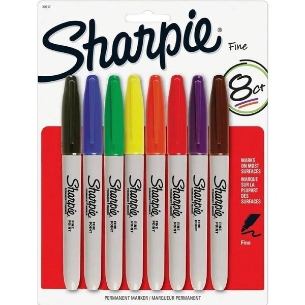 Sharpie Permanent Marker Bullet Point Fine 1mm Assorted Colours Pack 8