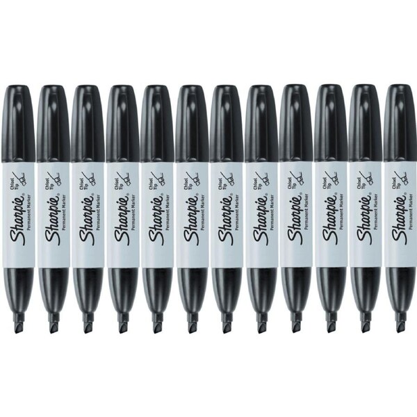 Sharpie Permanent Marker Chisel Point Broad Black Box 12