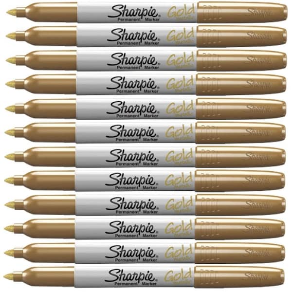 Sharpie Permanent Marker Fine Point 1.0mm Metallic Gold Box 12