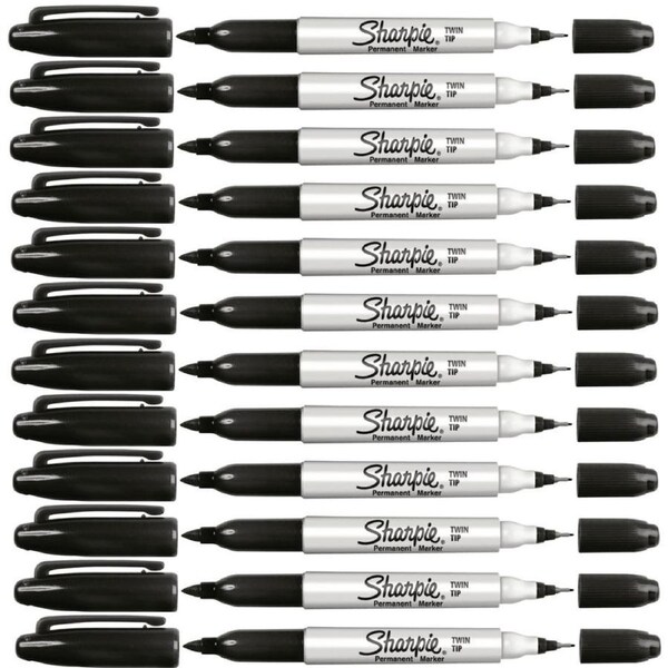 Sharpie Permanent Marker Twin Tip 1.0mm/0.3mm Black Box 12