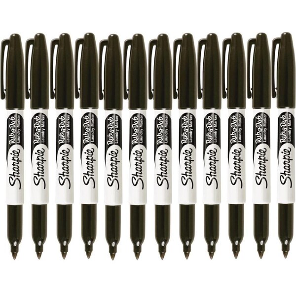 Sharpie Rub-A-Dub Laundry Marker Permanent Black 1.0mm Pack 12