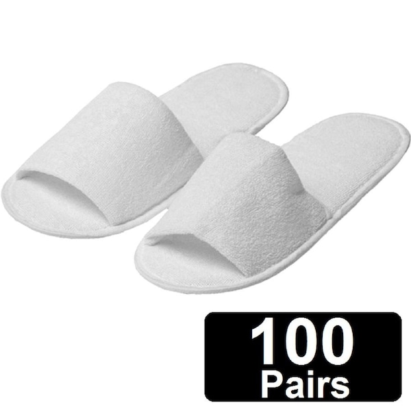 Slimline Terry Cotton Slip On Slippers White Hotel/Bath/Guest Pack 100 Pairs Bulk