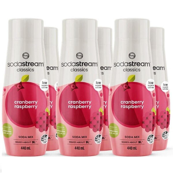 SodaStream Low Sugar Cranberry Raspberry Syrup Soda Mix 440mL Low Calorie Pack 6 BULK