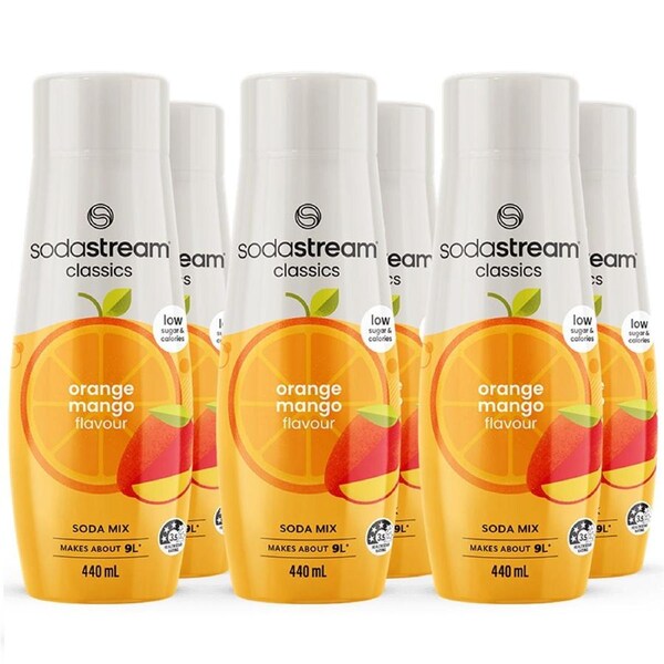 SodaStream Low Sugar Orange Mango Syrup Soda Mix 440mL Low Calorie Pack 6 BULK