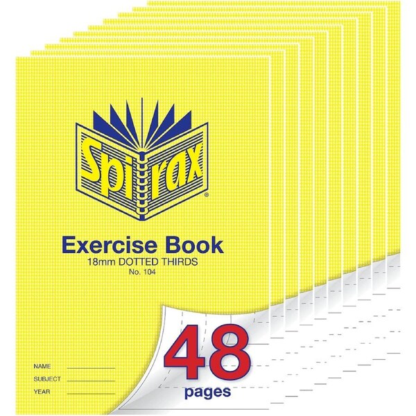 Spirax 104 Exercise Book Dotted Thirds 18mm 70gsm 48 Pages A4 Pack 10