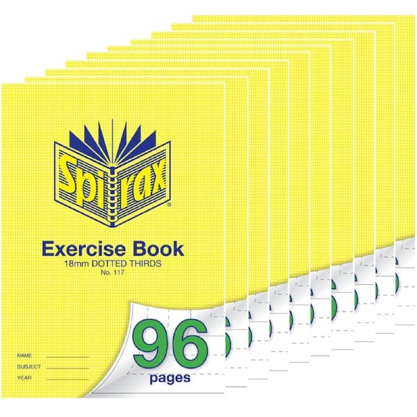 Spirax 117 Exercise Book Dotted Thirds 18mm 70Gsm 96 Page A4 Pack 10
