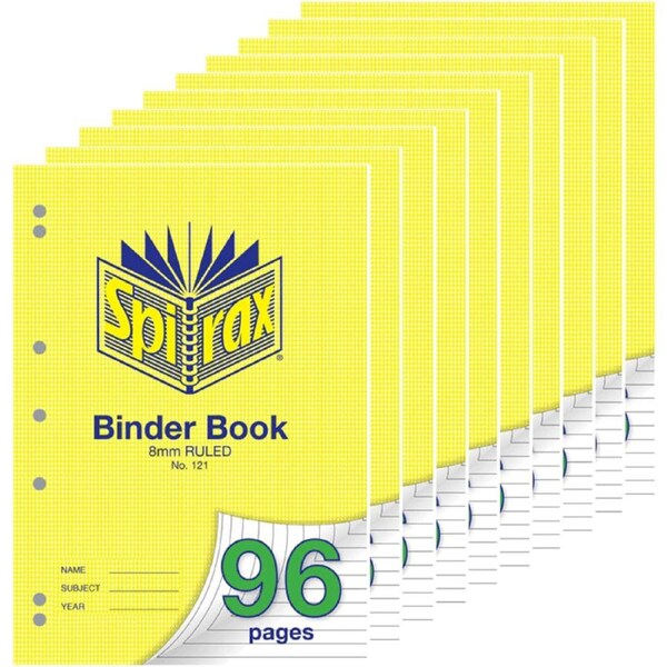 Spirax 121 Binder Exercise Book 8mm Ruled 96 Page A4 Pre-punched Holes 10 Pack