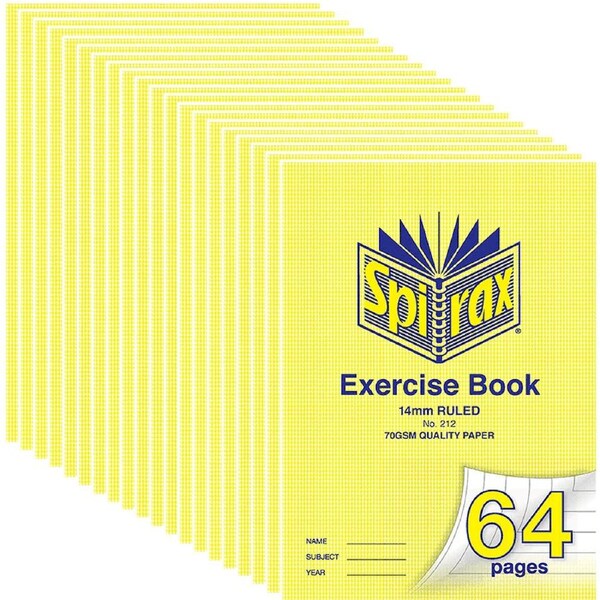 Spirax 212 Exercise Book Ruled 14mm 70gsm 64 Page A4 Pack 20
