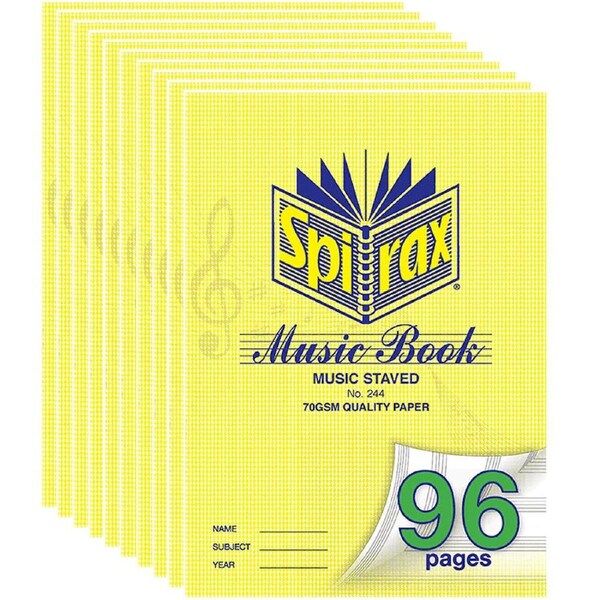 Spirax 244 Music Book Staved Lines 96 Page A4 Pack 10 Bulk