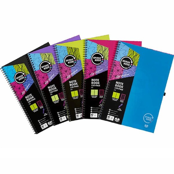 Spirax 512 Kode Hard Cover Notebook 160 Page A4 Assorted Pack 5