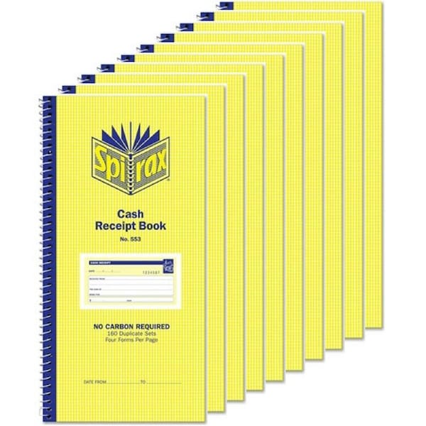 Spirax 553 Cash Receipt Book 279x144mm No Carbon Required 10 Pack BULK