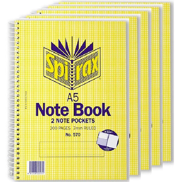 Spirax 570 Notebook 7mm Ruled Spiral 200 Pages A5 Pack 5