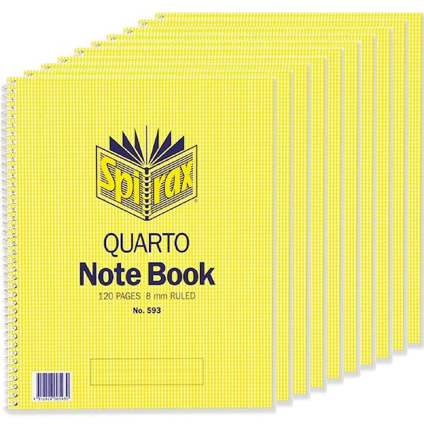 Spirax 593 Notebook Spiral Bound Side Open 120 Page Quarto 252x200mm Pack 10
