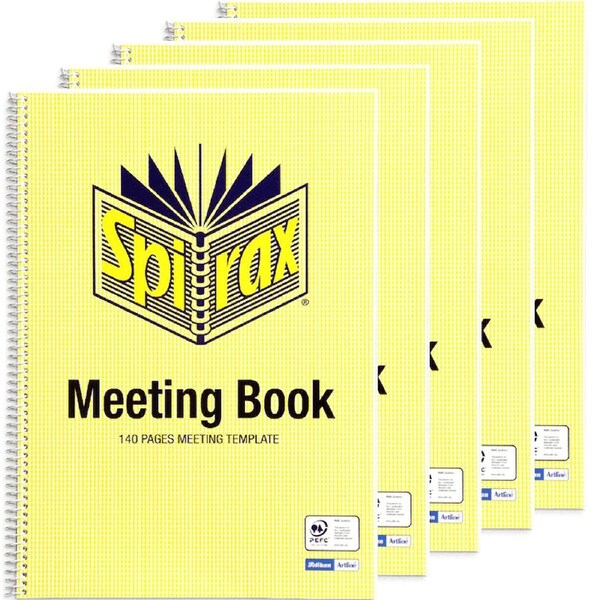 Spirax 705 Meeting Notes Actions Book Spiral Bound 140 Page A4 Pack 5