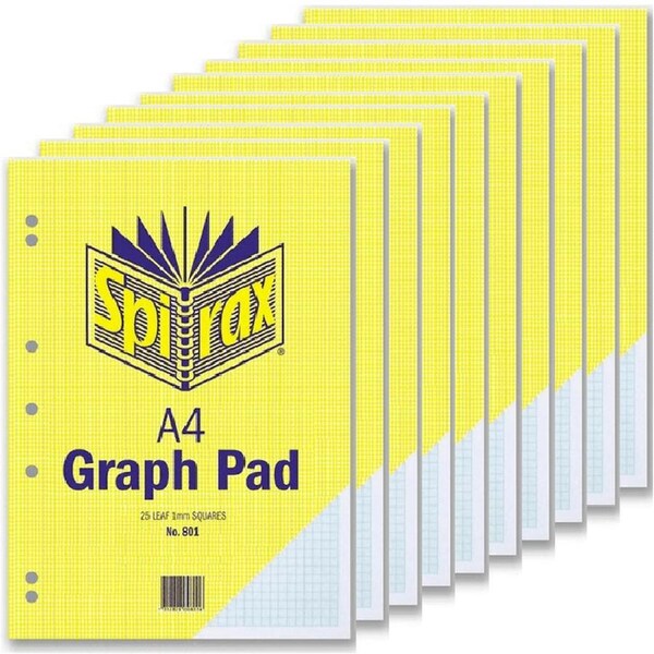 Spirax Graph Pad Book 801 1mm 25 Leaf Pages A4 Pack 10