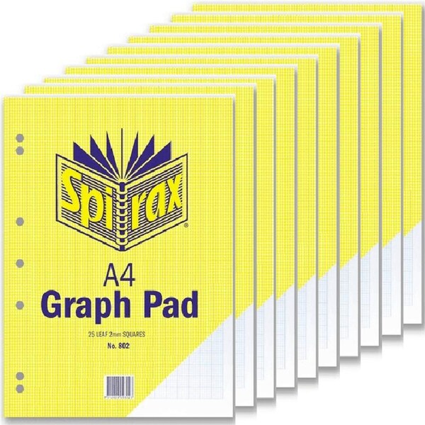 Spirax Graph Pad Book 802 2mm Squares 25 Leaf A4 Pack 10