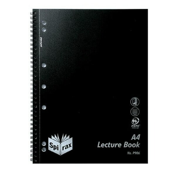 Spirax P906 Lecture Book 7mm Ruled 7 Hole Punched Wiro Bound A4 Black