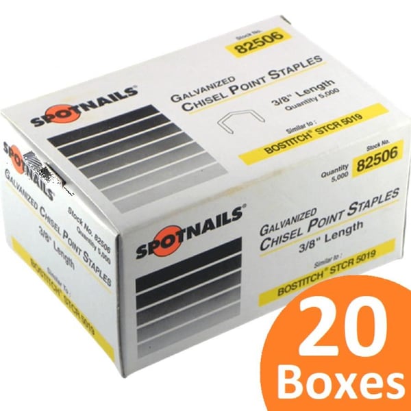 Spotnails Galvanized Chisel B8 Staples 3/8" 10mm Leg Carton 20 Box 5,000 STCR5019