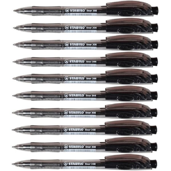 Stabilo 308 Liner Retractable Ballpoint Pen Medium Black Box 10