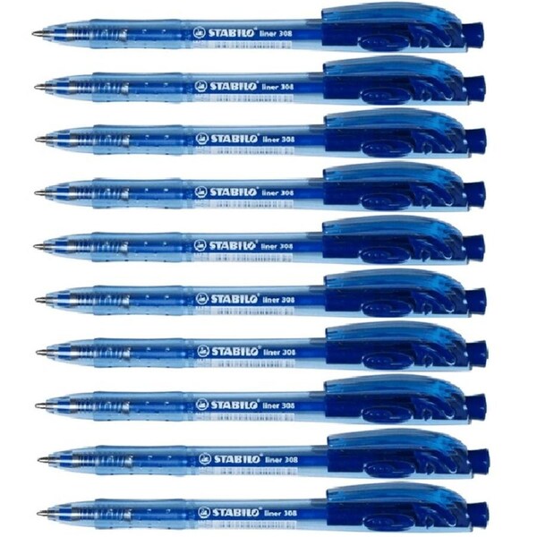 Stabilo 308 Liner Retractable Ballpoint Pen Medium Blue Box 10