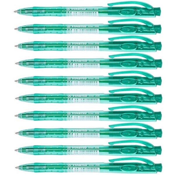 Stabilo 308 Liner Retractable Ballpoint Pen Medium Green Box 10