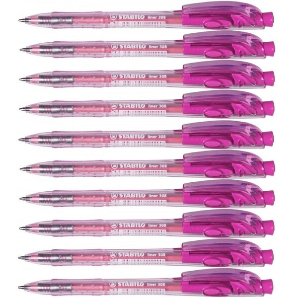 Stabilo 308 Liner Retractable Ballpoint Pen Medium Pink Box 10