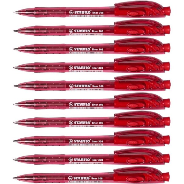 Stabilo 308 Liner Retractable Ballpoint Pen Medium Red Box 10