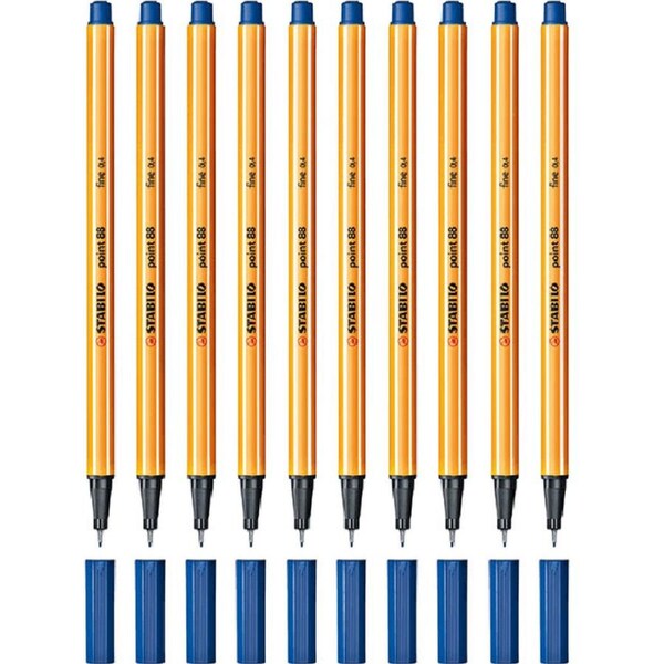 Stabilo 88 Point Fineliner Pen 0.4mm Blue Box 10