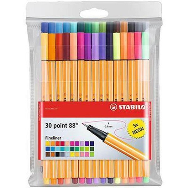 Stabilo 88 Point Fineliner Pen Assorted Wallet 30