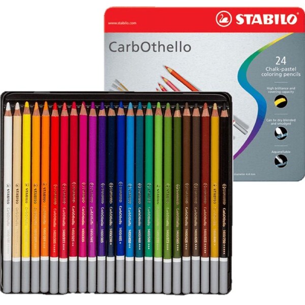 STABILO CarbOthello Chalk Pastel Coloured Pencils Tin Set 24 Aquarellable