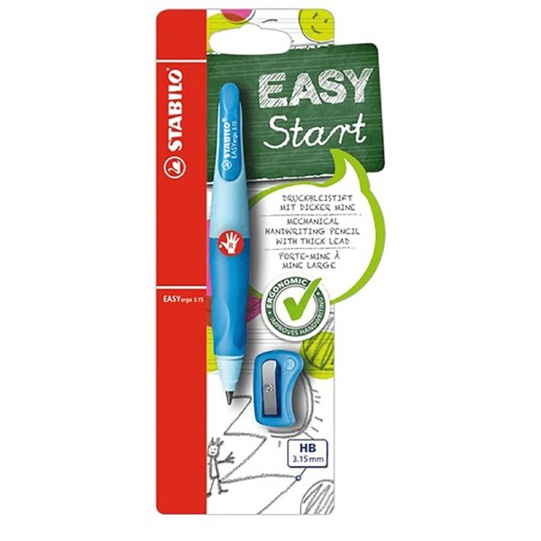 Stabilo EasyErgo Assist Hand Writing Pencil + Sharpener Right Hand Blue