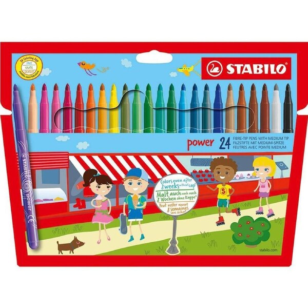 Stabilo Power Fibre Tip Pens Markers Medium Tip Wallet 24 Pack