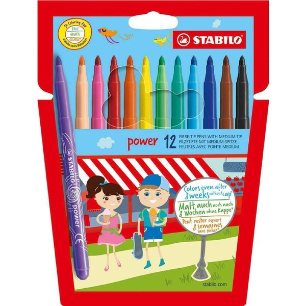 Stabilo Power Fibre Tip Pens Medium Tip Wallet 12