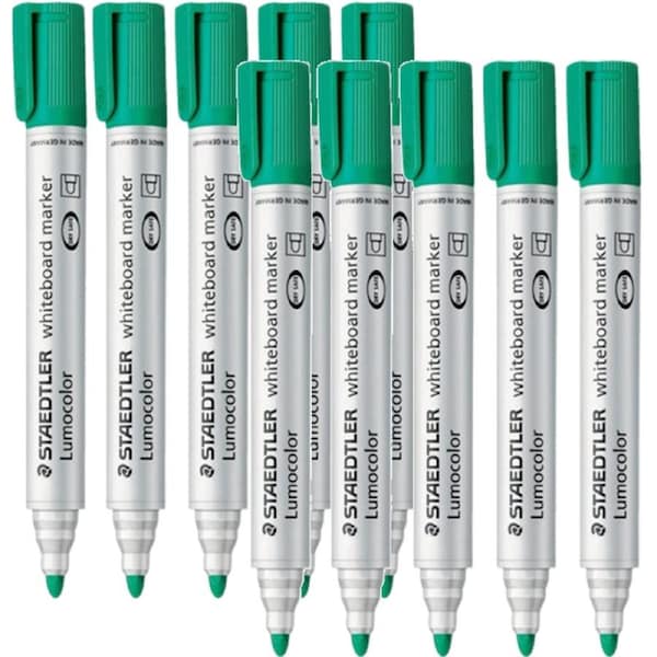 Staedtler 351 Lumocolor Whiteboard Marker Bullet Point Green Box 10